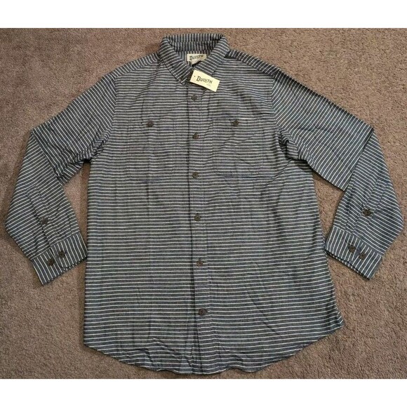 Duluth Trading Co Free Swingin Flannel Slim Fit Shirt Hickory Stripe 64507 Men's - Picture 1 of 7